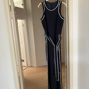 Tall Navy Blue Piped Jumpsuit